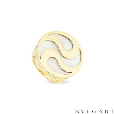 Bvlgari Gold & Steel Optical Mother of Pearl Spinning Ring Size 51
