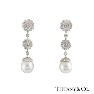 Tiffany & Co. Platinum Diamond and Pearl Earrings