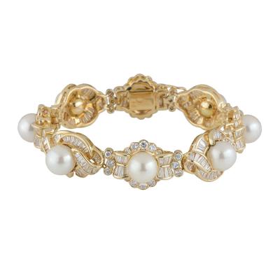 Yellow Gold Pearl & Diamond Bracelet