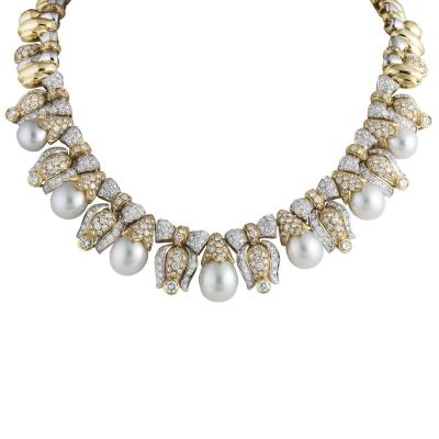 White and Yellow Gold Diamond Necklace 14.54ct