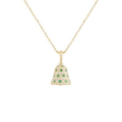 Yellow Gold Diamond and Emerald Bell Pendant