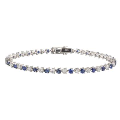 Diamond and Sapphire White Gold Line Bracelet