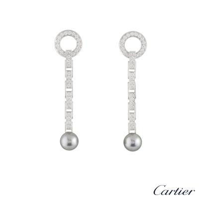 Cartier White Gold Diamond & Pearl Agrafe Earrings 1.92ct