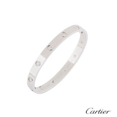 Cartier White Gold Full Diamond Love Bracelet Size 21 B6040721