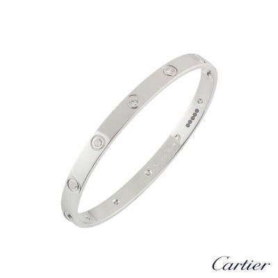 Cartier White Gold Full Diamond Love Bracelet Size 17 B6040717
