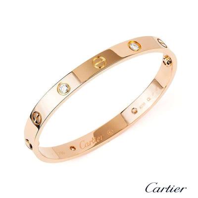 Cartier Rose Gold Half Diamond Love Bracelet Size 17 B6036017