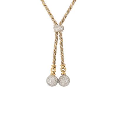 Yellow And White Gold Diamond Ball Necklace