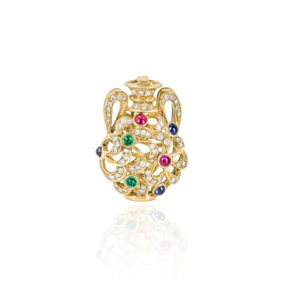 Yellow Gold Diamond & Multi-Gem Vase Pendant