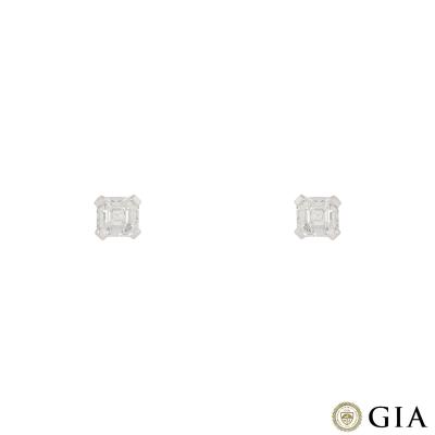 Asscher Cut Platinum Diamond Earrings 1.00ct G/VVS2