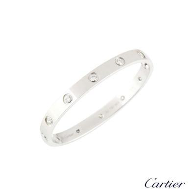 Cartier White Gold Full Diamond Love Bracelet Size 16 B6040716