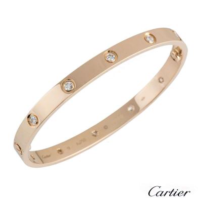 Cartier Rose Gold Full Diamond Love Bracelet Size 17 B6040617