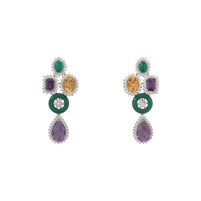 White Gold Diamond and Multi-Gem Earrings 