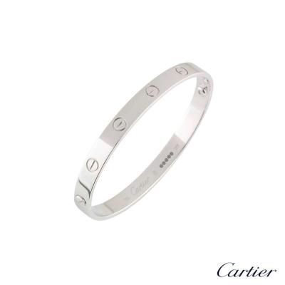 Cartier White Gold Plain Love Bracelet Size 17 B6035417