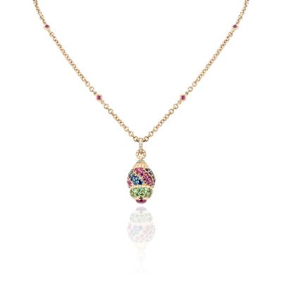 Yellow Gold Diamond, Ruby, Sapphire & Peridot Egg Pendant