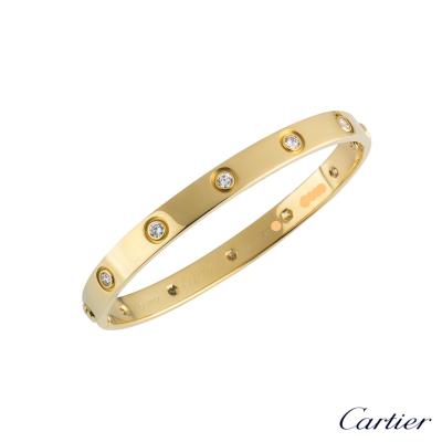 Cartier Yellow Gold Full Diamond Love Bracelet Size 19 B6040519