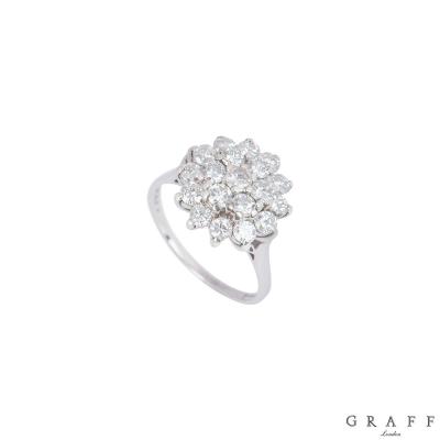 Graff White Gold Diamond Cluster Floral Ring 
