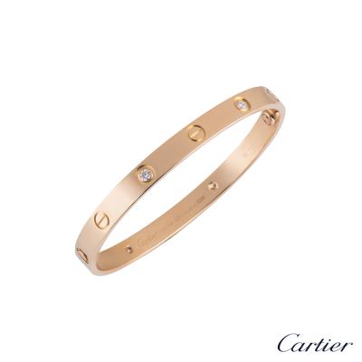 Cartier Rose Gold Half Diamond Love Bracelet Size 18 B6036018