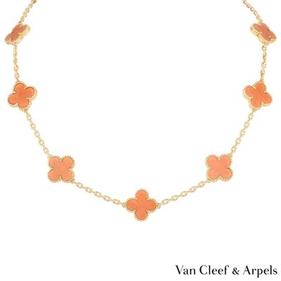 Van Cleef & Arpels Yellow Gold Coral Alhambra Necklace