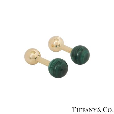Tiffany & Co. Yellow Gold Malachite Ball Cufflinks 
