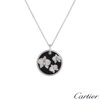 Cartier White Gold Diamond And Onyx D\'Orchidees Pendant N7067800