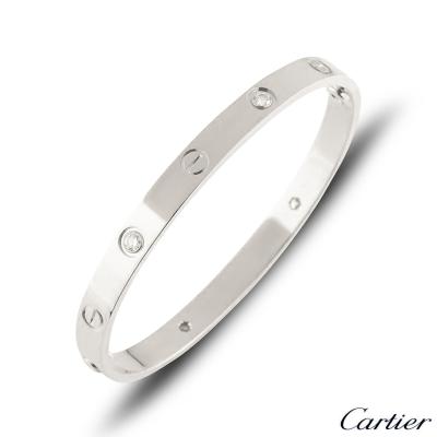 Cartier White Gold Half Diamond Love Bracelet Size 20 B6035820