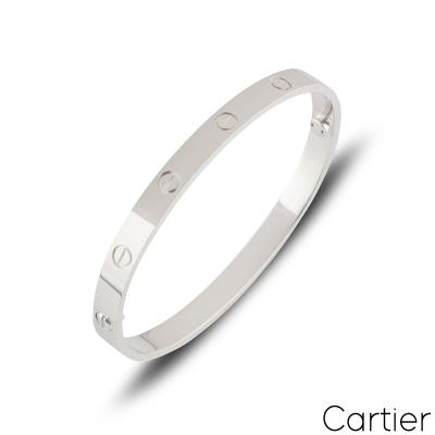 Cartier White Gold Plain Love Bracelet Size 18 B6035418