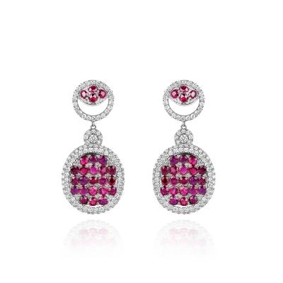 White Gold Ruby & Diamond Drop Earrings