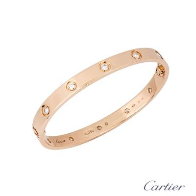Cartier Rose Gold Full Diamond Love Bracelet Size 17 B6040617