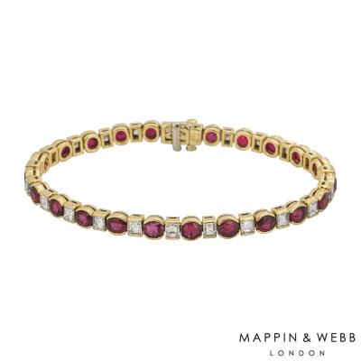 Mappin & Webb Yellow Gold Diamond And Ruby Line Bracelet