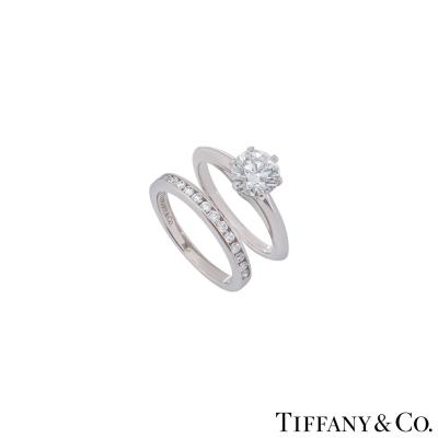 Tiffany & Co. Platinum Diamond Ring 1.17ct G/VVS1 XXX With Diamond Half Eternity Ring