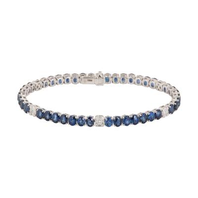 White Gold Sapphire and Diamond Line Bracelet 