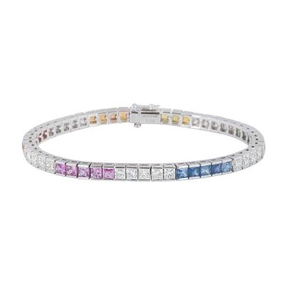 White Gold Diamond And Colour Stone Line Bracelet 