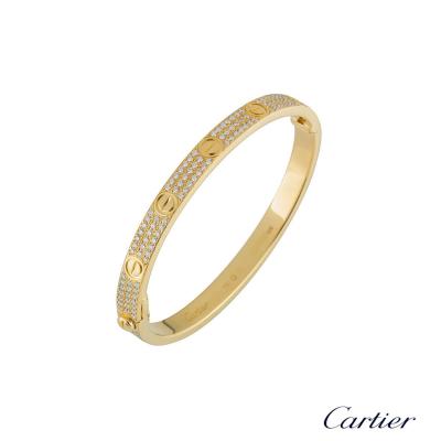 Cartier Yellow Gold Pave Diamond Love Bracelet Size 19 N6035019