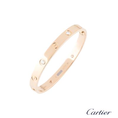 Cartier Rose Gold Half Diamond Love Bracelet Size 16 B6036016