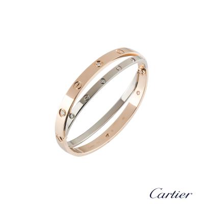 Cartier Love Rose & White Gold Diamond Bracelet Size 17 N6039117