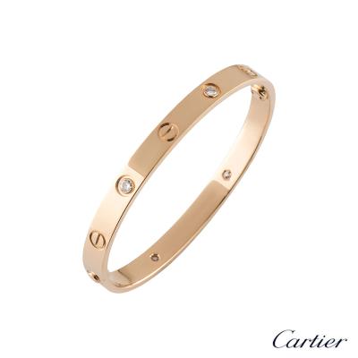 Cartier Rose Gold Half Diamond Love Bracelet Size 17 B6036017