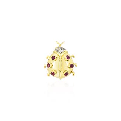 Yellow Gold Diamond & Ruby Ladybird Brooch