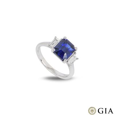 White Gold Royal Blue Sapphire & Diamond Ring 3.04ct