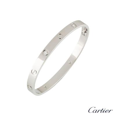 Cartier White Gold Half Diamond Love Bracelet Size 17 B6035817