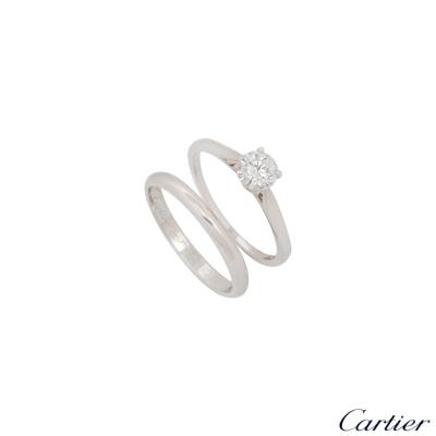 Cartier Platinum Diamond 1895 Solitaire Ring 0.50ct G/VS1 With Plain Wedding Band
