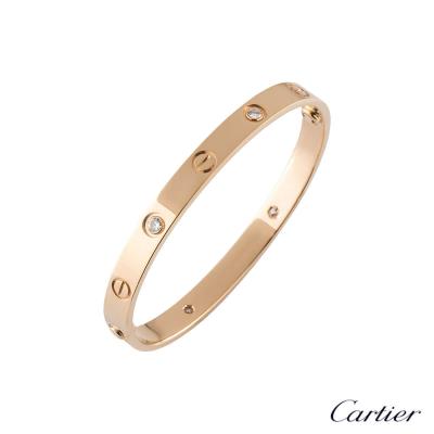 Cartier Rose Gold Half Diamond Love Bracelet Size 16 B6036016