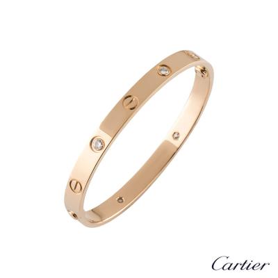 Cartier Rose Gold Half Diamond Love Bracelet Size 17 B6036017