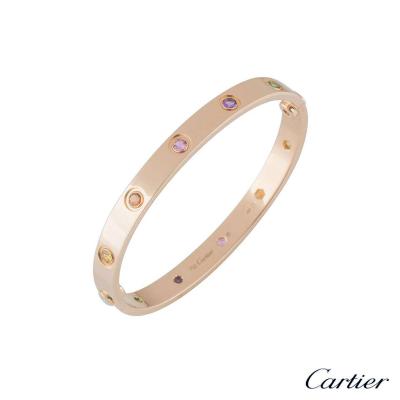 Cartier Rose Gold Coloured Stones Love Bracelet Size 17 B6036517