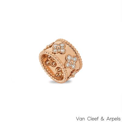 Van Cleef & Arpels Rose Gold Diamond Perlee Clovers Medium Ring 