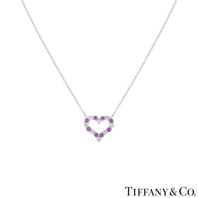 Tiffany & Co. Platinum Diamond & Sapphire Hearts Pendant