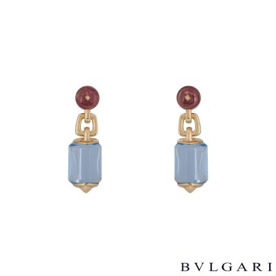 Bvlgari Rose Gold Amethyst And Aquamarine Earrings