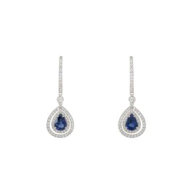 White Gold Sapphire & Diamond Earrings 