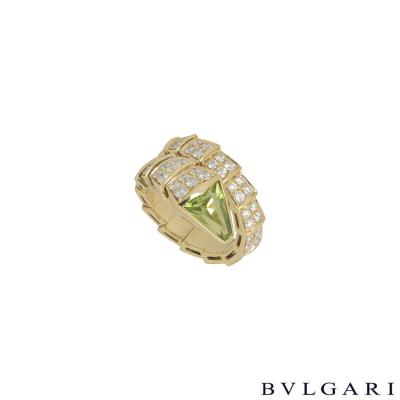 Bvlgari Yellow Gold Peridot & Diamond Serpenti Ring 