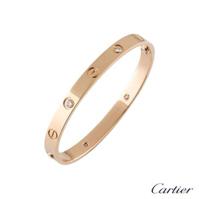 Cartier Rose Gold Half Diamond Love Bracelet Size 18 B6036018