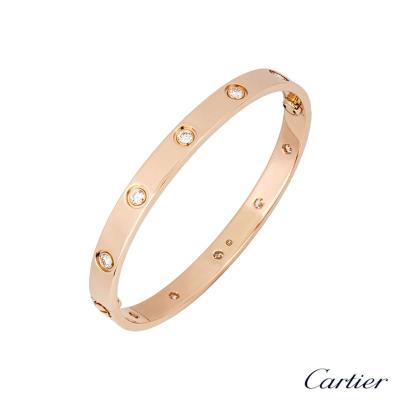 Cartier Rose Gold Full Diamond Love Bracelet Size 18 B6040618
